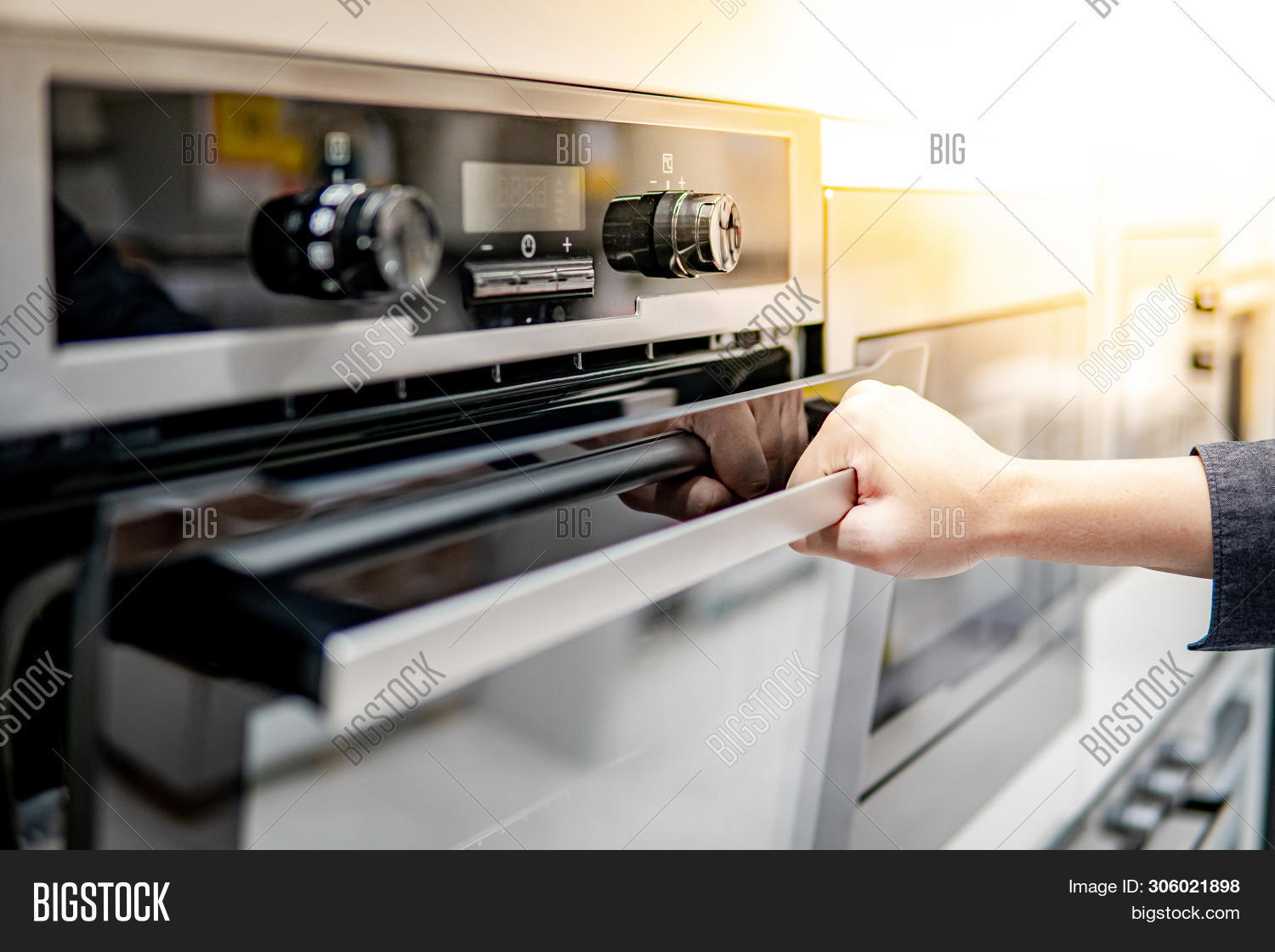 Male Hand Opening Oven Image Photo Free Trial Bigstock