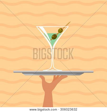 Cocktail Martini On Tray On Summer Background