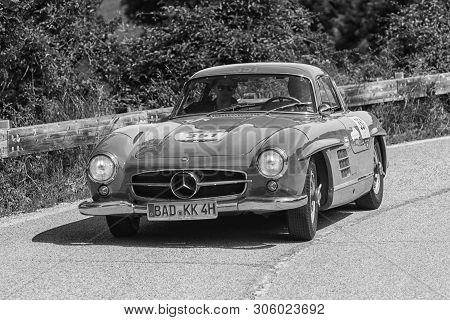 Pesaro Colle San Bartolo , Italy - May 17 - 2018 : Mercedes-benz 300 Sl CoupÉ (w198) 1955 On An Old 