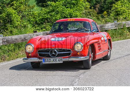 Pesaro Colle San Bartolo , Italy - May 17 - 2018 : Mercedes-benz 300 Sl CoupÉ (w198) 1955 On An Old 