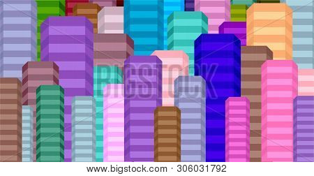 Community Of Colorful City Buildings For Background Illustrations.