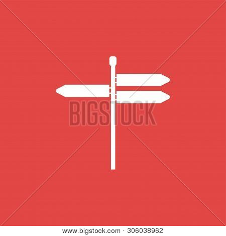 White Traffic Road Direction Marks Icon On Red. Illustration Isolated Vector Sign Symbol