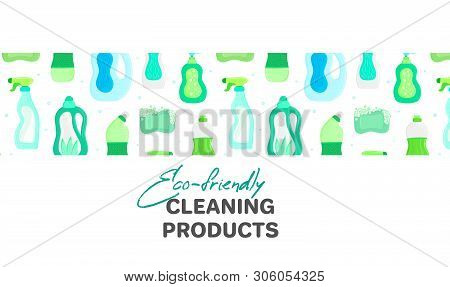 Vector Background With Eco Friendly Household Cleaning Supplies. Natural Detergents. Landing Page Te
