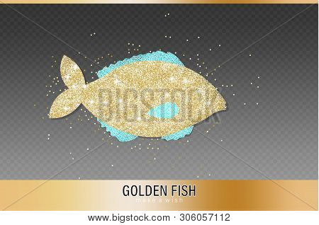 Golden Fish Glitter Vector. Glowing Icon Templates. Fish Market Symbol Posters