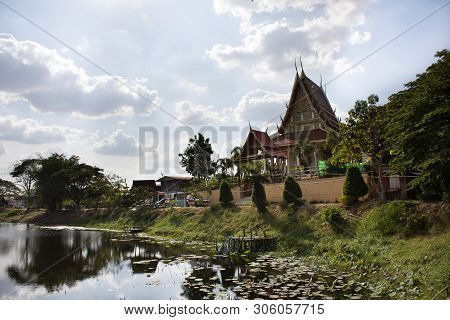 View Landscape And Kae Dam Temple Near Kae Dam Long Wood Bridge For Thai People Travel Visit And Pra