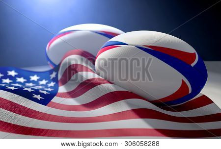 American Flag And Rugby Ball Pair