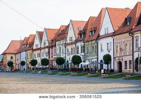 Bardejov, Slovakia - August 09, 2015: Old Main Square Buildings. Mostly Renaissance, Originally Goth