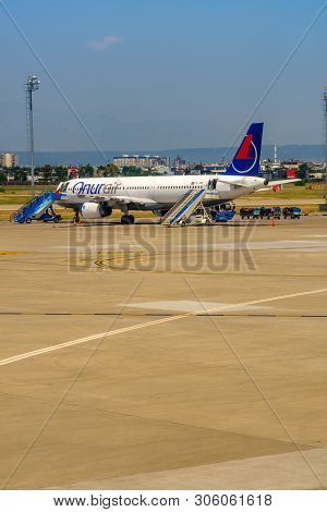 Antalya, Turkey, May 19, 2019. Airbus A 320 Onur Air Airlines Parked At The Airport