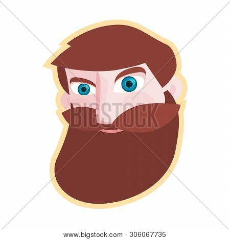 Simple Head Of Bearded Hipster Man. Vector Illustration, Grafic Element In Flat Design.
