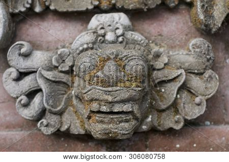Ubud, Bali, Indonesia - 25th May 2018 : Beautiful Stone Detail Of A Balinese Barong Mask Captured On