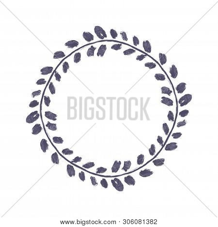 Floral Wreath Of Meadow Branches. Steelblue Colors. Digital Painting.