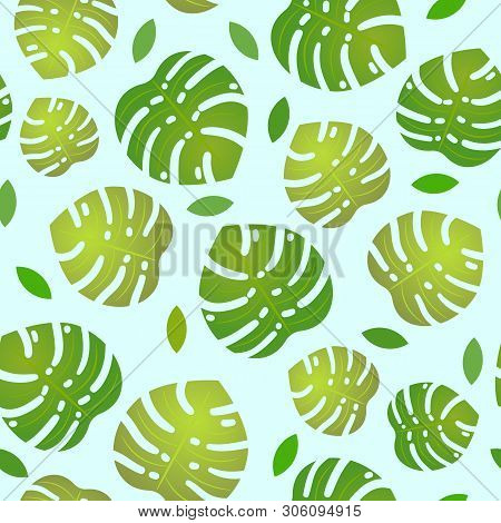 Vector Illustration. Pattern With Monstera Leafs On Blue Background