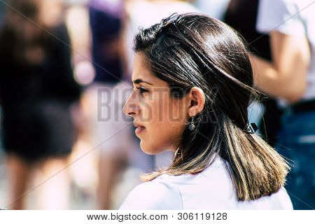 Tel Aviv Israel June 7, 2019 View Of Unknown Israeli Girl Walking At The Carmel Marquet In Tel Aviv 