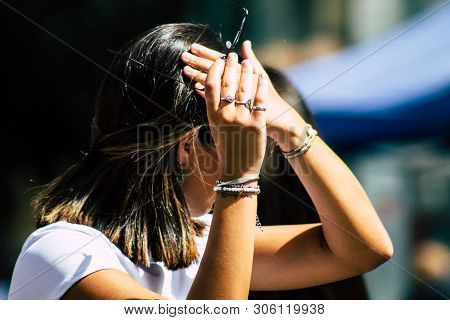 Tel Aviv Israel June 7, 2019 View Of Unknown Israeli Girl Walking At The Carmel Marquet In Tel Aviv 