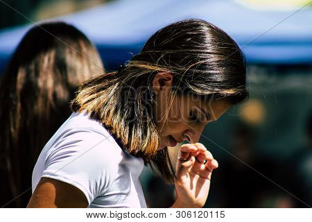 Tel Aviv Israel June 7, 2019 View Of Unknown Israeli Girl Walking At The Carmel Marquet In Tel Aviv 