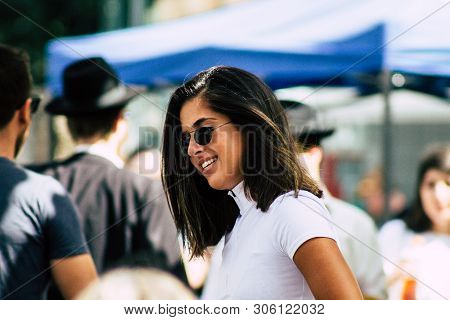 Tel Aviv Israel June 7, 2019 View Of Unknown Israeli Girl Walking At The Carmel Marquet In Tel Aviv 