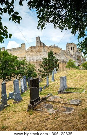 Beckov, Slovakia - August 03, 2015; Castle In Beckov - Slovakia. Jewish Cemetery Near Beckov Castle