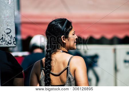 Tel Aviv Israel June 7, 2019 View Of Unknown Israeli Girl Walking At The Carmel Marquet In Tel Aviv 