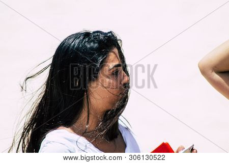 Tel Aviv Israel June 7, 2019 View Of Unknown Israeli Girl Walking At The Carmel Marquet In Tel Aviv 