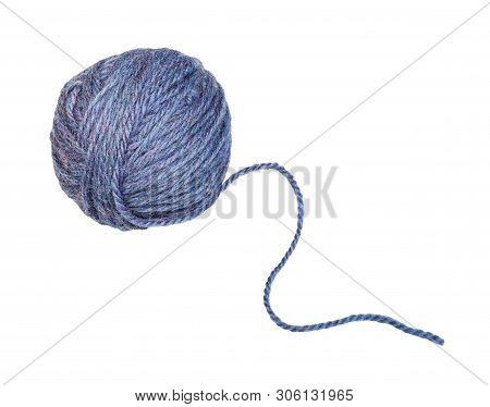Skein Of Melange Blue Yarn With Unwound Tail Isolated On White Background