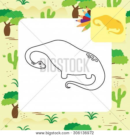 Cute Cartoon Dino Coloring Page. Vector Illustration