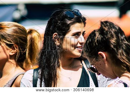 Tel Aviv Israel June 7, 2019 View Of Unknown Israeli Girl Walking At The Carmel Marquet In Tel Aviv 