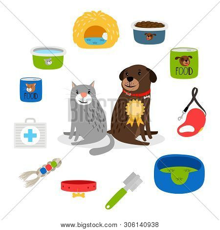 Cat And Dog Items. Stuff For Cats And Dog, Animal Store Vector Set