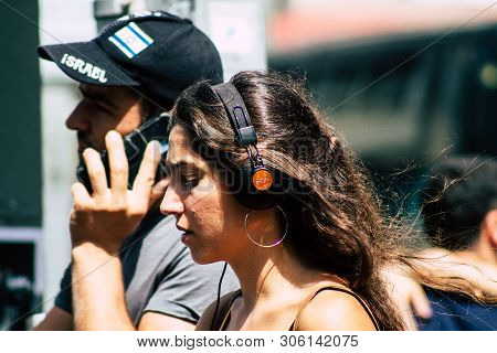 Tel Aviv Israel June 7, 2019 View Of Unknown Israeli Girl Walking At The Carmel Marquet In Tel Aviv 