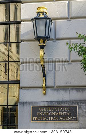 Washington Dc, United States - May 6, 2019 Ornate Lamp Federal Triangle Environmental Protectioin Ag