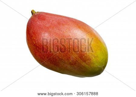 Ripe Mango Fruit Isolated On White. Red Yellow Sweet Mango Fruit On White Background Apetit Ripe Who