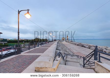 Colorfull Embankment In Caorle With Lanterns In Evening Time