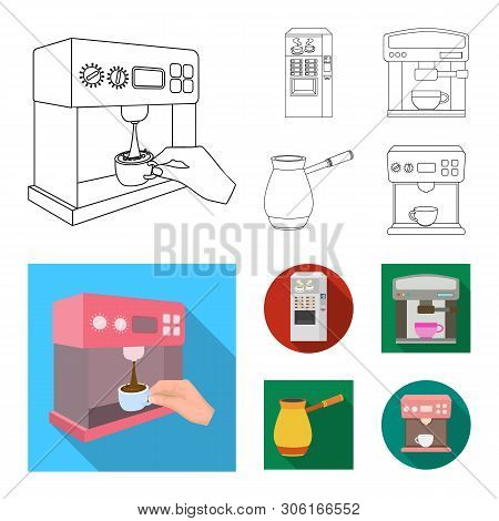 Vector Design Of Coffee And Machine Symbol. Set Of Coffee And Kitchen Vector Icon For Stock.
