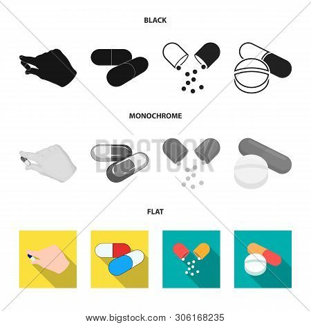 Vector Illustration Of Pill And Medicine Icon. Set Of Pill And Vitamin Stock Vector Illustration.