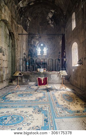 Tatev, Armenia - May 11, 2017. Interior Of  Famous Tatev Monastery In Mountains With Funicular