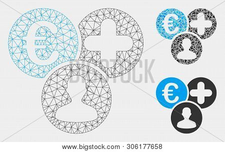Mesh Euro Medical Expences Model With Triangle Mosaic Icon. Wire Frame Polygonal Mesh Of Euro Medica