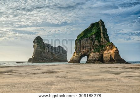 The Beautiful Rock Formats Off The Coast At Wharariki Beach