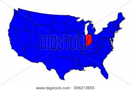 Indiana State Outline And Silhouette Inset Into A Map Of The United States Of America