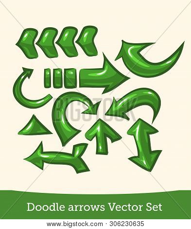 Doodle Arrow Set Isolated On White Background. Vector