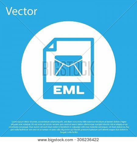 Blue Eml File Document Icon. Download Eml Button Icon Isolated On Blue Background. Eml File Symbol. 