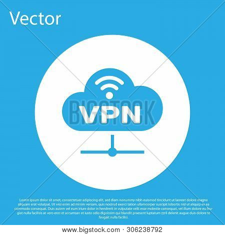 Blue Vpn Network Cloud Connection Icon Isolated On Blue Background. Social Technology. Cloud Computi