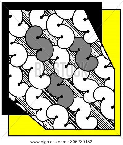 Beautiful Abstraction With Many Curved Shapes In Rows, Geometrical Pattern. Print. Dollar Signs In R