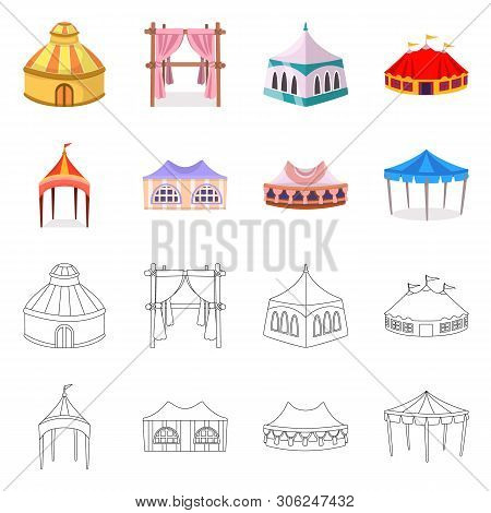 Vector Design Of Roof And Folding Sign. Collection Of Roof And Architecture Stock Vector Illustratio