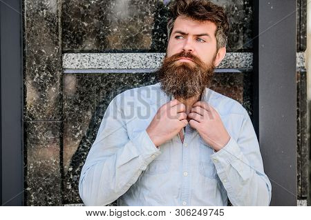 Barber Concept. Beard Grooming. Beard Care. Masculinity And Manliness. Man Attractive Bearded Hipste