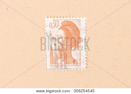 France - Circa 1980: A Stamp Printed In France Shows Portrait Of A Woman, Known As Liberty, After Eu