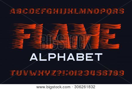 Flame Alphabet Font. Flame Effect Type Letters And Numbers On Dark Background. Stock Vector Typescri