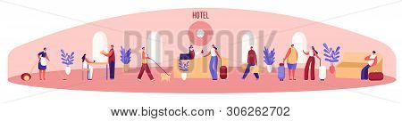 Guesthouse Panorama, Visitors With Luggage Wait In Queue At Reception, Maid Cleaning, Woman Eating A