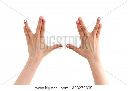 Hands With Splayed Fingers On White Background