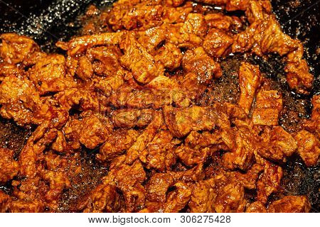 Background Meat Pieces Pork Beef Seasoned Fried Delicious Base Doner Kebab Spicy Spicy