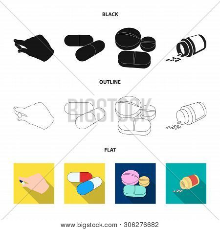 Isolated Object Of Pill And Medicine Sign. Set Of Pill And Vitamin Vector Icon For Stock.