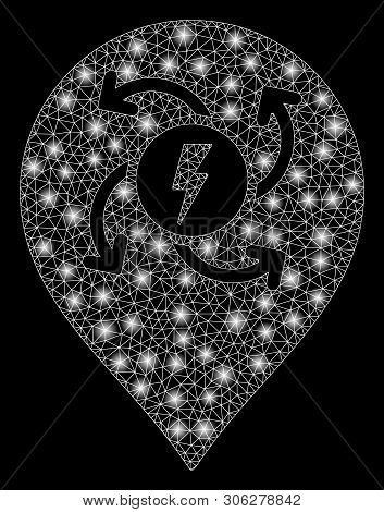 Bright Mesh Electric Motor Marker With Glare Effect. Abstract Illuminated Model Of Electric Motor Ma